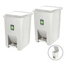 Kit 2 Lixeira Com Pedal 15l Cesto Lixo Banheiro Cozinha Bege Foto  mini 1