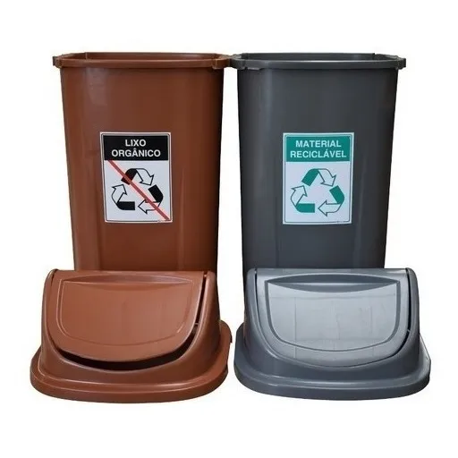 Kit 2 Lixeiras Para Coleta Seletiva 60 Litros Com Adesivos Cor Marrom/Cinza Foto 1