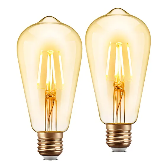 Kit 2 Lâmpada Filamento Led Retrô Vintage Ambar St64 4w Foto 1