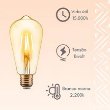 Kit 2 Lâmpada Filamento Led Retrô Vintage Ambar St64 4w Foto mini 2