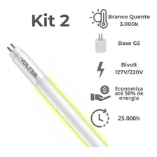 Kit 2 Lâmpada Led Tubular Volter 9w T5 55cm G5 Bivolt Branco Quente 3000k 950lm Foto  mini 1