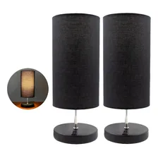 Kit 2 Luminaria De Mesa Abajur Redondo Cabeceira Quarto E27 Cúpula Preto 127/220v Foto mini 1