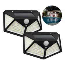 Kit 2 Luminária Parede Solar 100 Leds Luz Balizador Jardim Estrutura Preto Foto mini 1
