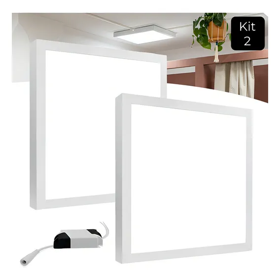 Kit 2 Luminária Plafon Led 48w 60x60 Sobrepor Quadrado Cor Branco frio Foto 1
