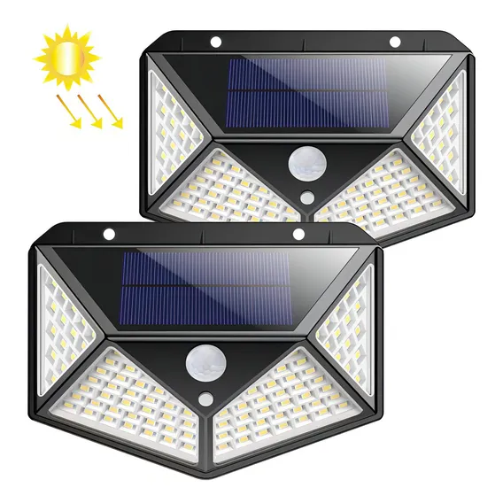 Kit 2 Luminária Solar 100 Led Com Sensor Jardim Prova D'água Foto 1
