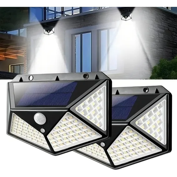 Kit 2 Luminaria Solar De Parede 100 Leds Sensor De Movimento Foto 1
