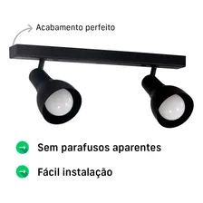 Kit 2 Luminárias Trilho Spot Duplo 2 Lâmpadas E-27 Estrutura Preto Foto mini 4