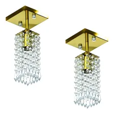 Kit 2 Lustre Clearcrillic Cristal Acrílico Quadrado Dourado Foto  mini 1
