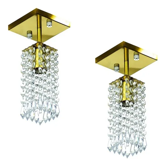 Kit 2 Lustre Clearcrillic Cristal Acrílico Quadrado Dourado Foto 1