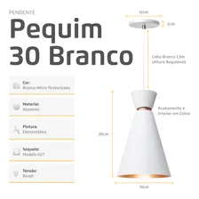 Kit 2 Lustre Pendente Cone Pequim Branco Com Cobre 30cm Iluminar Ambiente Foto mini 3