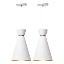 Kit 2 Lustre Pendente Cone Pequim Branco Com Cobre 30cm Iluminar Ambiente Foto mini 1