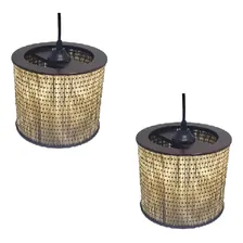 Kit 2 Lustre Pendente Moderno Luminária Rustica Bambu Frisos Foto  mini 1