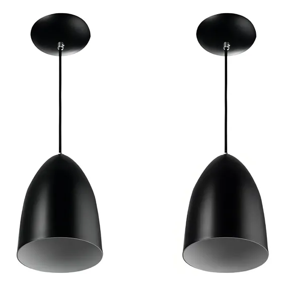 Kit 2 Lustres Pendente Cone Preto Sala Cozinha Quarto 110v/220v Foto 1