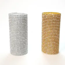 Kit 2 Manta De Strass Termocolante Prata E Dourada 5cm X 45cm Alto Brilho Decoração Artesanato Foto mini 1