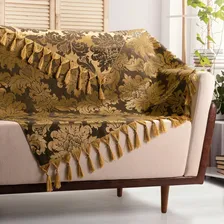 Kit 2 Mantas Sofá 1,80m X 1,40m + 4 Capas Jacquard Medalhão Cor 71 - Dourado Foto mini 2