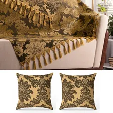 Kit 2 Mantas Sofá 1,80m X 1,40m + 4 Capas Jacquard Medalhão Cor 71 - Dourado Foto mini 1