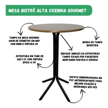 Kit 2 Mesa Bistr么 Alta Preta A莽o Tampo 60cm Redondo Decor Cor PRETO C/ IMBUIA Foto mini 2