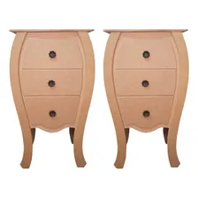 Kit 2 Mesa Cabeceira Mdf Decoração Quarto 3 Gavetas Cor Madeira Mdf Crua Foto mini 1