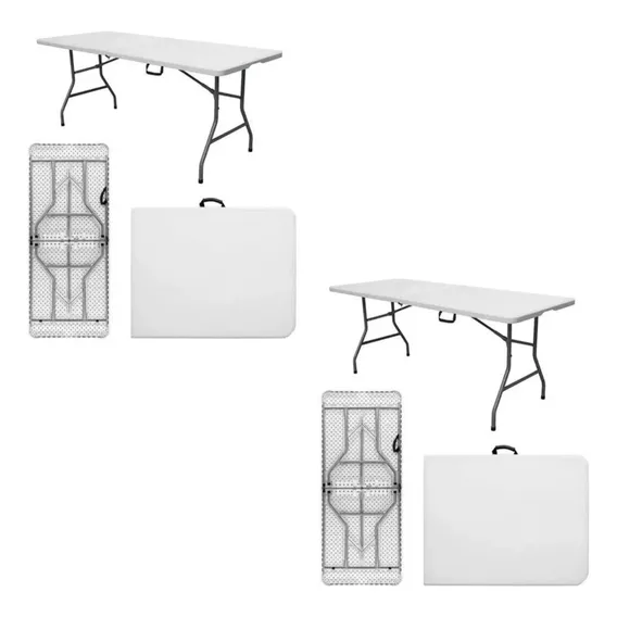 Kit 2 Mesas Dobravel Vira Maleta Com Alça 1,80m Camping Cor Branco Foto 1