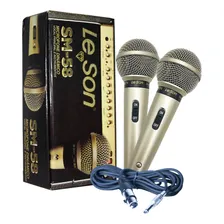 Kit 2 Microfone Com Fio Profissional Champanhe Sm58 P4 Leson Foto mini 4