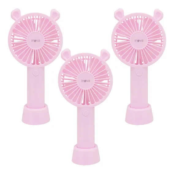 Kit 2 Mini Ventilador Portátil Usb Recarregável Inova Rosa Foto 1