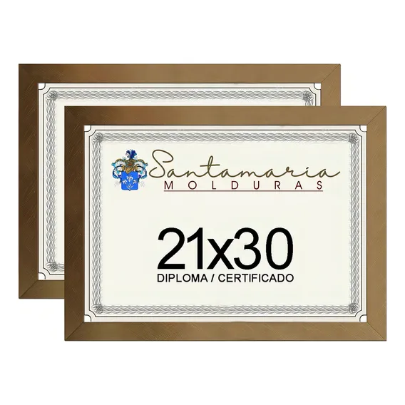 Kit 2 Molduras Porta Diploma Certificado A4 21x30 Dourado Liso Foto 1