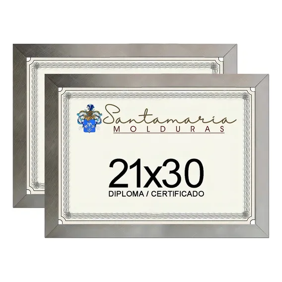 Kit 2 Molduras Porta Diploma Certificado A4 21x30 Prateado Liso Foto 1