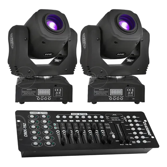 Kit 2 Moving Head Spot Led 60w Cor/ Desenhos + Mesa Dmx 192c Foto 1