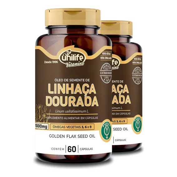 Kit 2 Óleo De Linhaça Dourada 1000mg 60 Cápsulas Unilife Foto 1