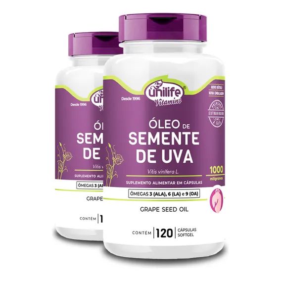Kit 2 Óleo De Semente De Uva 1000mg 120 Cápsulas Unilife Foto 1