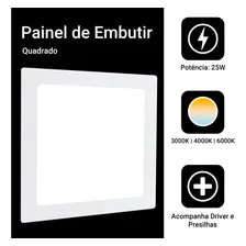 Kit 2 Painel Plafon Led Embutir 25w Quadrado Slim Frio Foto mini 4