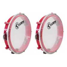 Kit 2 Pandeiro Luen 8 Junior Aro Abs Rosa Pele Cristal Foto  mini 1