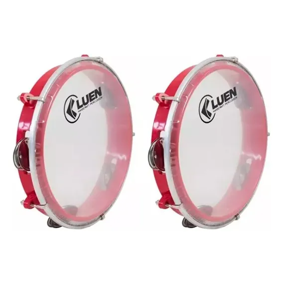 Kit 2 Pandeiro Luen 8 Junior Aro Abs Rosa Pele Cristal Foto 1