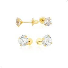 Kit 2 Pares De Brincos Ouro 18k Zirc么nia 4mm E 6mm Foto mini 1