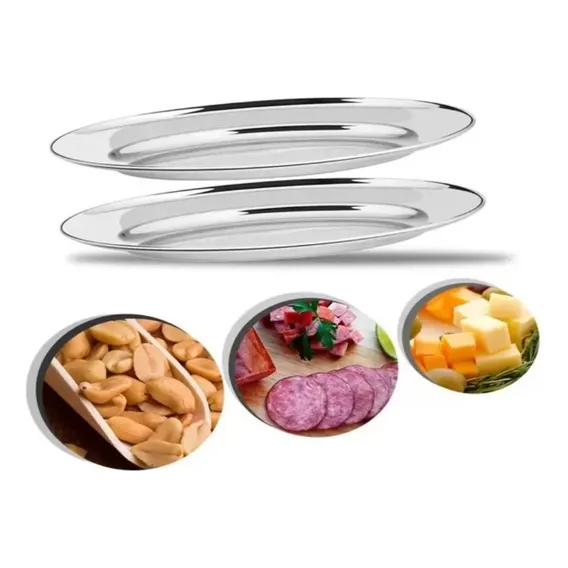Kit 2 Peças Bandeja Travessa Aço Inox 20cm Oval Para Servir Foto 1