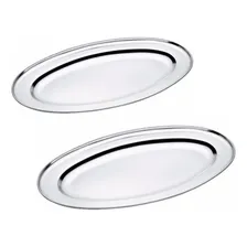 Kit 2 Peças Bandeja Travessa Aço Inox 20cm Oval Para Servir Foto mini  2
