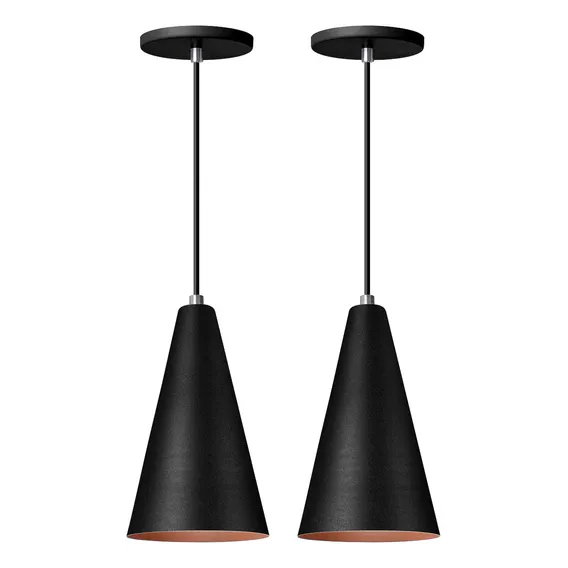 Kit 2 Pendente Cone Preto Com Cobre AlumÃnio Foto 1