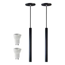 Kit 2 Pendente Lustre Tubo Fokus 40cm Preto Fosco Cabo Preto 110v/220v (bivolt) Foto mini 1