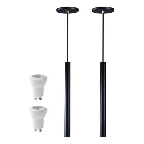 Kit 2 Pendente Lustre Tubo Fokus 40cm Preto Fosco Cabo Preto 110v/220v (bivolt) Foto 1