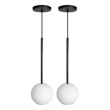 Kit 2 Pendente Lux Preto Globo Vidro Branco + Led Foto mini 1