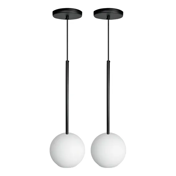 Kit 2 Pendente Lux Preto Globo Vidro Branco + Led Foto 1
