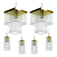 Kit 2 Pendentes Marrycrillic + 4 Pendentes Clearcrilic Gold Estrutura Dourado Foto  mini 1