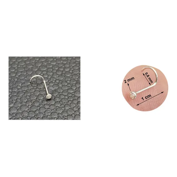 Kit 2 Piercing Nariz Nostril Pedrinha+argola Fininha Prata Cor Prateado Foto 1