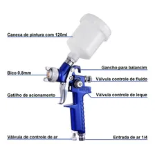 Kit 2 Pistola De Pintura Gravidade Bico 0.8mm Para Retoque Profissional H2000 Premium Azul Wwsoldas Foto mini 4
