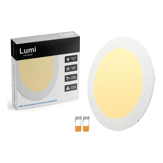 Kit 2 Plafon Painel Led Lumi Luz Branco Quente 3500k Embutir Redondo 30w Bivolt Foto 1