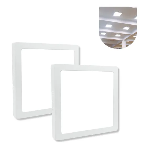 Kit 2 Plafon Sobrepor Painel Led 18w Quadrado Luz Frio Estrutura Branco-frio Foto 1