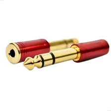 Kit 2 Plug Adaptador P2 / P10 Vermelho Ouro Estéreo Conector Fone Foto mini 2