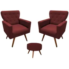 Kit 2 Poltrona Aurora Suede Marsala + Puff Barbearia Foto  mini 1