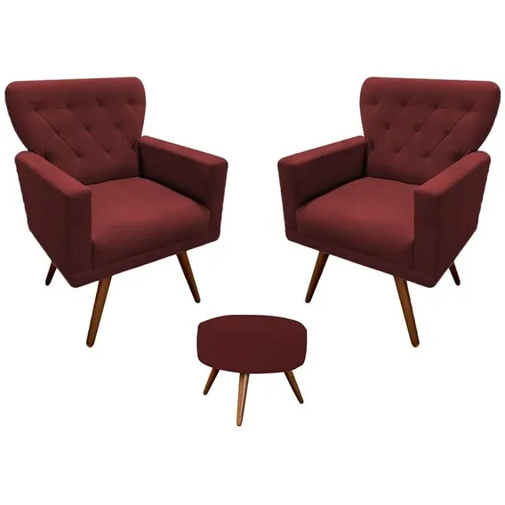 Kit 2 Poltrona Aurora Suede Marsala + Puff Barbearia Foto 1