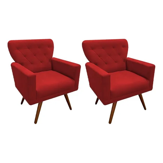 Kit 2 Poltrona Aurora Suede Vermelho Foto 1